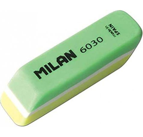Milan Nata 6030 Goma de Borrar Biselada Bicolor - Plastico - No Daña el Papel - Colores Surtidos (30 uds)