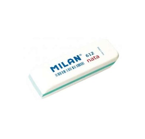 Milan Nata 612 Goma de Borrar Biselada - Plastico - Suave - No Abrasiva - Color Blanco (12 uds)