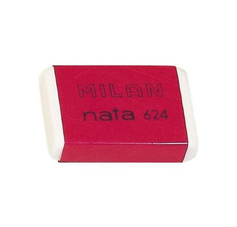 Milan Nata 624 Goma de Borrar Rectangular - Plastico - Suave - No Abrasiva - Color Blanco (24 uds)