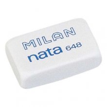 Milan Nata 648 Goma de Borrar Rectangular Pequeña - Plastico - No Daña el Papel - Color Blanco (48 uds)