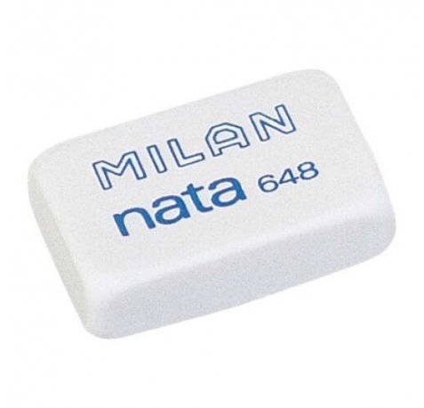Milan Nata 648 Goma de Borrar Rectangular Pequeña - Plastico - No Daña el Papel - Color Blanco (48 uds)