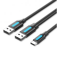 Vention Cable USB-C a 2xUSB-A 2.0 3A - 1m - Color Negro