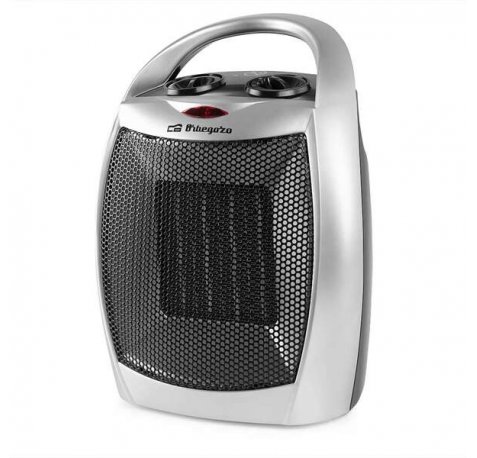 Orbegozo CR 5016 Calefactor Ceramico Silver - Termostato Ajustable - 2 Niveles de Potencia - Proteccion contra Sobrecalentamiento - Asa de Transporte