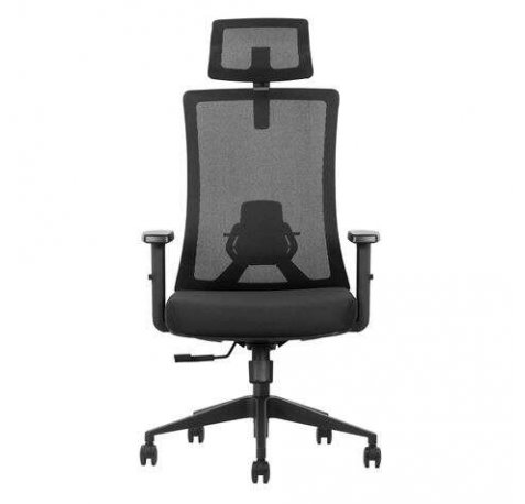 Cromad Silla Ergonomica Ajustable - Reposacabezas Regulable - Soporte Lumbar Ajustable - Reposabrazos en Forma de T - Asiento de Espuma de Alta Calidad - Bloqueo de la Parte Trasera - Altura Ajustable - Tejido de Malla de Poliester - Color Negro