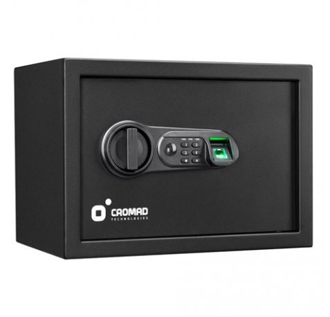 Cromad Caja Fuerte Electronica - Alto Nivel de Seguridad - De 4 a 8 Digitos - Huella Dactilar - Bisagras Ocultas - Incluye Llave de Emergencia - 250x350x250mm