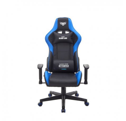 Cromad Serie Demon Lord Silla Gaming - Estructura Robusta - Piel Sintetica de Alta Calidad - Altura Regulable con Piston de Gas Clase 2 - Respaldo Reclinable - Cojin Lumbar y Cervical - Reposabrazos Regulables - Color Negro/Azul