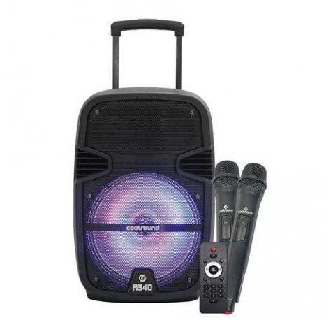 Coolsound A340 Altavoz Amplificado Bluetooth 250W 8" - USB, Entrada Mic. Jack 6.3mm - Iluminacion LED - 2 Microfono Incluidos - Asa y Ruedas de Transporte - Mando a Distancia