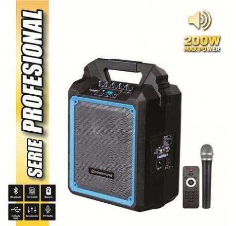 Coolsound Pro 200 Altavoz Autoamplificado Bluetooth 200W 6.5" 60W RMS con Bateria - USB, SD, Entrada Mic. Jack 6.3mm - 1 Microfono Serie Pro Cool - Autonomia hasta 3.5h - Asa de Transporte - Mando a Distancia