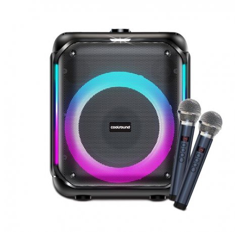 Coolsound Partybox Altavoz Karaoke 8" - Bluetooth - 30W - Iluminacion RGB - 2 Microfonos Inalambricos Incluidos - Entrada para Instrumentos y Microfonos Adicionales - Color Negro