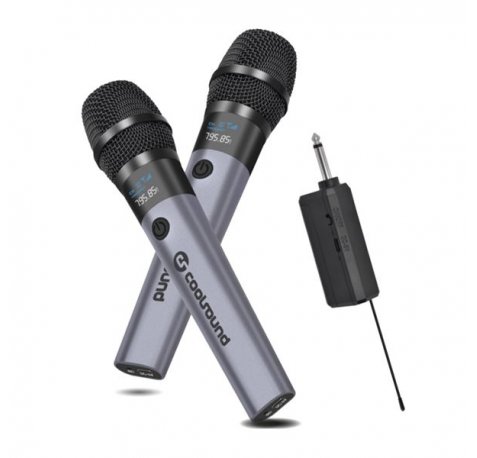 Coolsound CS0287 Pack 2 Microfono Inalambrico UHF - Autonomia Hasta 6 Horas - Receptor Incluido - Emparejamiento Automatico - Boton On/Off - Jack de 6.3mm y 3.5mm - Color Gris