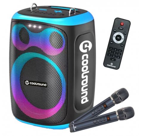 Coolsound Blast Altavoz Karaoke - 8" - 60W RMS - Iluminacion RGB - Bluetooth, USB, Tarjeta TF y Auxiliar - 2 Microfonos Inalambricos Incluidos - Mando a Distancia - Color Azul