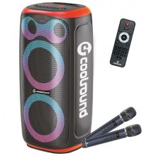 Coolsound Blast Pump Altavoz Karaoke - 2x 6.5" - 60W RMS - Iluminacion RGB - Bluetooth, USB, Tarjeta TF y Auxiliar - 2 Microfonos Inalambricos Incluidos - Mando a Distancia - Color Naranja