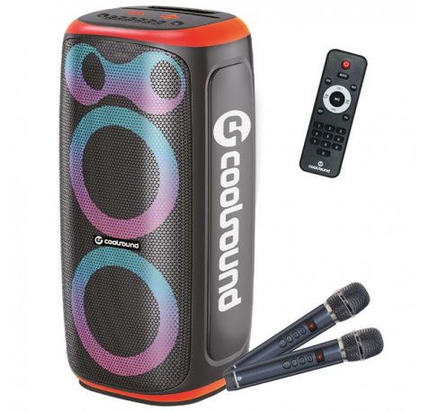 Coolsound Blast Pump Altavoz Karaoke - 2x 6.5" - 60W RMS - Iluminacion RGB - Bluetooth, USB, Tarjeta TF y Auxiliar - 2 Microfonos Inalambricos Incluidos - Mando a Distancia - Color Naranja