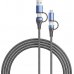 Vention Cable USB-C - Potencia hasta 100W - Longitud 2m - Adaptador USB-A - Adaptador Micro-USB - Velocidad hasta 480Mbps - Recubrimiento de Algodon Trenzado - Color Azul