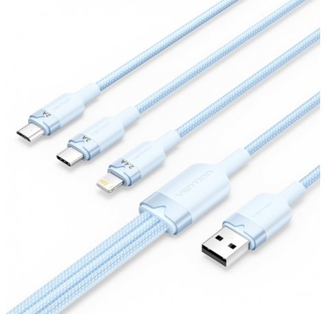 Vention Cable USB-A 2.0 a USB-C, Lightning, Micro-B 3A - 1.5m - Trenzado - Color Azul