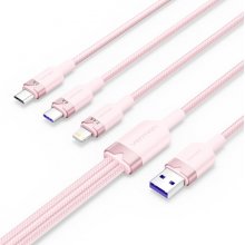 Vention Cable USB-A 2.0 a USB-C, Lightning, Micro-B 6A - 1.5m - Trenzado - Color Rosa