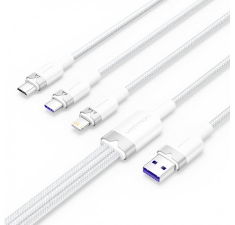 Vention Cable USB-A 2.0 a USB-C, Lightning, Micro-B 6A - 1.5m - Trenzado - Color Blanco
