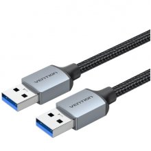 Vention Cable USB-A 3.0 - Longitud 2m - Velocidad hasta 5Gbps - Chaqueta Trenzada de Algodon - Color Gris