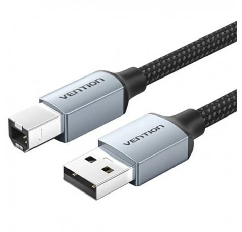 Vention Cable de Impresora - Longitud 10m - USB-A - USB-B - Transferencia hasta 480Mbps - Chaqueta Trenzada de Algodon y PVC - Acabado Niquelado - Color Gris