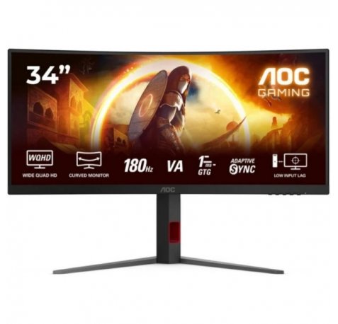 AOC G4 Monitor 34" Curvo 1500R Fast VA WQHD 180Hz HDR10 - Respuesta 1ms - HDMI, DisplayPort, Audio - Montaje VESA 100x100 - Color Negro