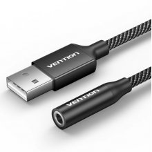 Vention Adapatador de Audio - Jack 3.5mm Hembra - USB-C Macho - Chaqueta Trenzada de Algodon - Cable 25cm - Aluminio - Color Negro
