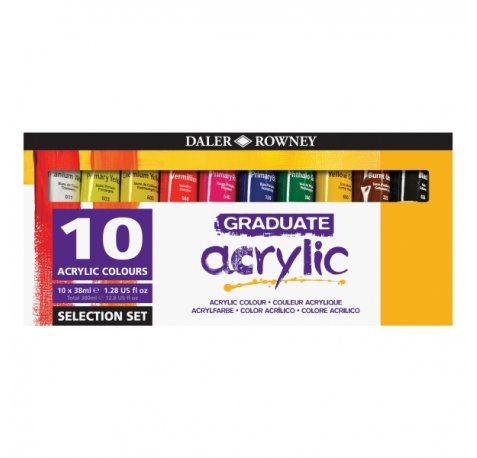 Daler Rowney Graduate Pack de 10 Pinturas Acrilicas - 38ml - Colores Surtidos