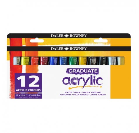 Daler Rowney Graduate Pack de 12 Pinturas Acrilicas - 22ml - Colores Surtidos