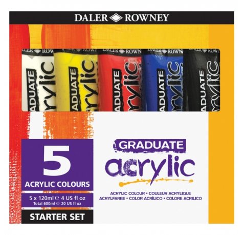 Daler Rowney Graduate Pack de 5 Pack de 5 Pinturas Acrilicas - Set de Iniaciacion - Colores Surtidos