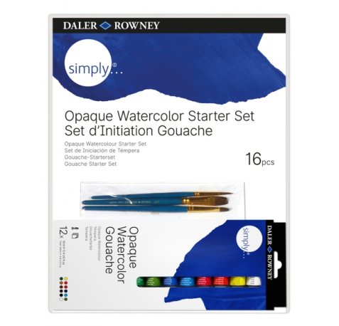 Daler Rowney Simply Pack de 16 Piezas - Temperas Gouache - Set de Iniciacion - Colores Surtidos
