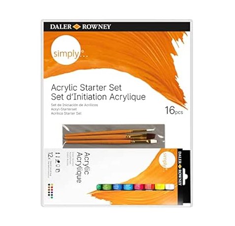 Daler Rowney Simply Pack de 16 Piezas - Pinturas Acrilicas - Set de Iniciacion - Colores Surtidos