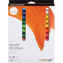 Daler Rowney Simply Pack de 24 Pinturas Acrilicas - Secado Rapido - Optima Cobertura - Colores Mezclables 12ml - Colores Surtidos
