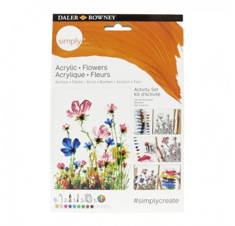 Daler Rowney Simply Activity Pack de 25 Piezas - Pintura Acrilica - Tematica Flores - Colores Surtidos