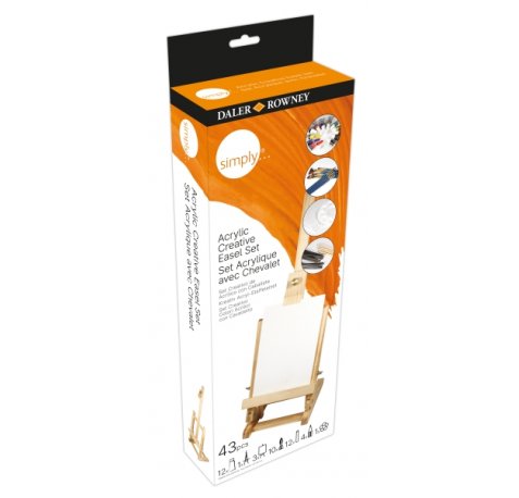Daler Rowney Simply Creative Easel Pack de 43 Piezas - Pinturas Acrilicas - Incluye Caballete - Colores Surtidos