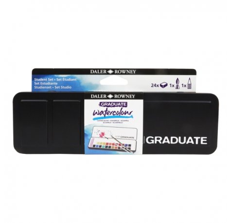 Daler Rowney Graduate Pack de 24 Acuarelas - Medio Godets - Incluye Pincel y Lapiz - Colores Surtidos