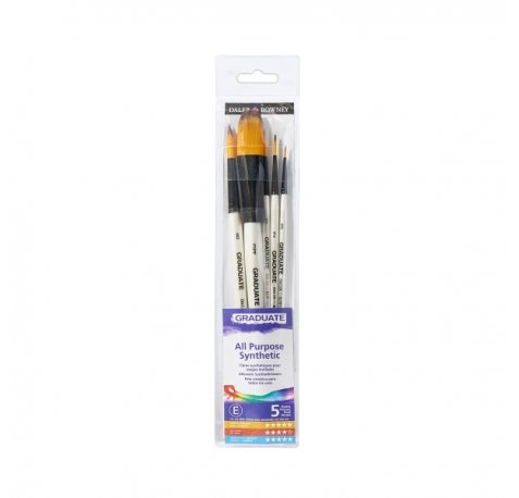 Daler Rowney Graduate Pack de 5 Pinceles Multitecnica - Pelo Sintetico - Mango Corto