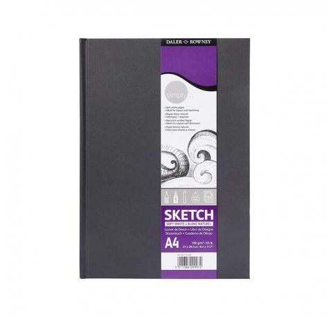 Daler Rowney Simply Cuaderno de Dibujo Cosido A4 - 100g/m2 - Cubierta Rigida - 54 Hojas - Color Blanco