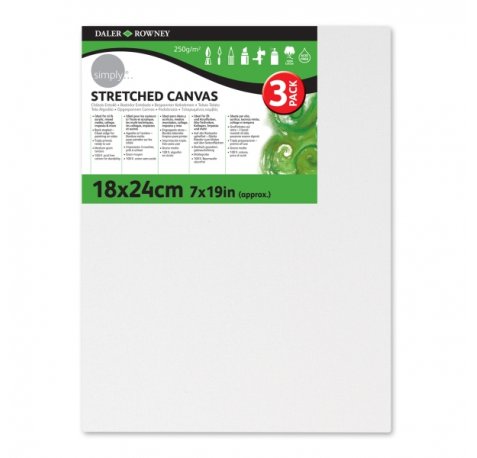 Daler Rowney Simply Pack de 3 Bastidores Entelados- 18x24cm - Imprimacion Triple - Grano Medio - 100% Algodon sin Acido - 250g - Color Blanco