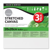 Daler Rowney Simply Pack de 3 Bastidores Entelados- 20x20cm - Imprimacion Triple - Grano Medio - 100% Algodon sin Acido - 250g - Color Blanco