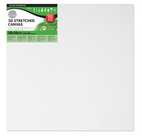 Daler Rowney Simply Bastidor Entelado 3D - 50x50cm - Imprimacion Triple - Grano Medio - 100% Algodon sin Acido - 250g - Color Blanco