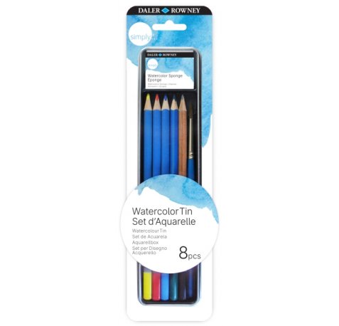 Daler Rowney Simply Pack de 8 Piezas - Lapices Acuarelables - Estuche Metalico - Colores Surtidos