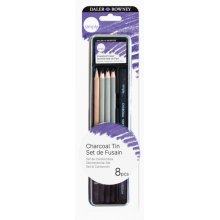 Daler Rowney Simply Pack de 8 Lapices para Esbozo y Carboncillos - Bote Metalico - Color Negro