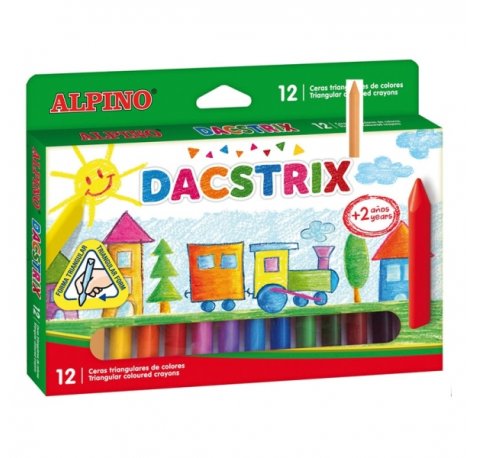 Alpino Dacstrix Pack de 12 Ceras Semiblandas de Colores - Forma Triangular - Mezclables - No Manchan - Colores Surtidos