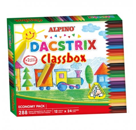 Alpino Dacstrix Economy Pack de 288 Ceras Semiblandas de Colores - Forma Triangular - Mezclables - No Manchan - Colores Surtidos