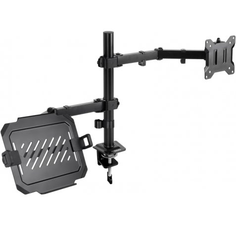 Tooq Soporte de Mesa para Monitor y Portatil - 2 Brazos - Pantallas de 13-32" - Soporta 8kg por Brazo - VESA 75x75 y 100x100 - Equipos de 10-15.6" - Color Negro