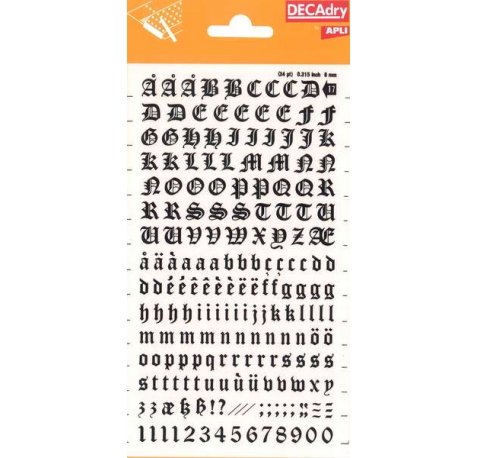 Apli Letras y Numeros Transferibles - 8mm - Facil Aplicacion - Negros Intensos - 199 Caracteres - Negro
