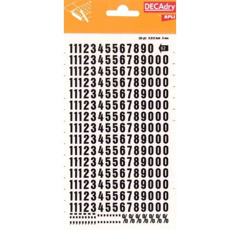 Apli Numeros Transferibles - 8mm - Faciles de Aplicar - Resistentes al Agua - Negros