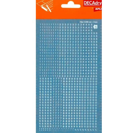 Apli Numeros Transferibles - 2.5mm - Facil Aplicacion - Resistentes al Agua - Blancos - 952 Caracteres
