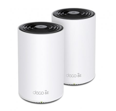TP-Link Deco XE75 Pack de 2 Sistemas WiFi Mesh - Tribanda - Velocidad hasta 5.4Gbps - WiFi 6E - Ethernet 1Gbps - Cobertura hasta 510m2 - VPN - Color Blanco y Negro