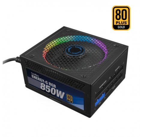 Coolbox Fuente de Alimentacion ATX DG ENERGY-G 850W RGB 80+ GOLD - Eficiencia 80+ Gold - Iluminacion RGB - Potencia 850W - Certificacion de Calidad - Color Negro