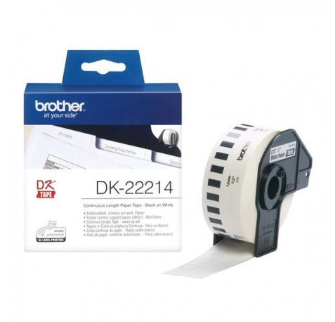 Brother DK22214 - Etiquetas Originales de Tamaño personalizado - Ancho 12mm x 30,48 metros - Texto negro sobre fondo blanco